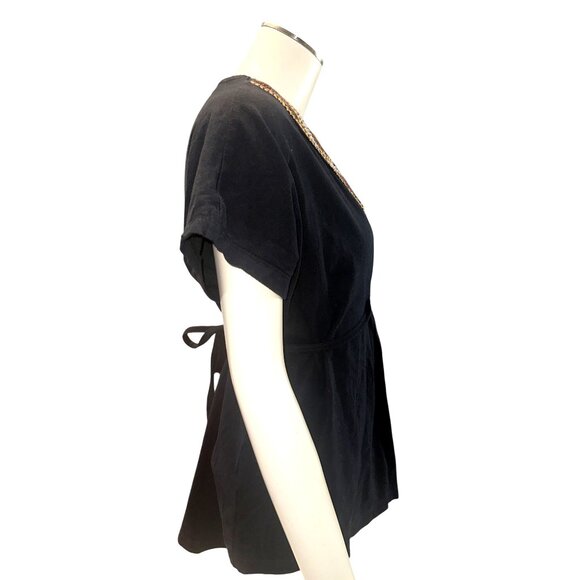 French Laundry Size Medium Black Cotton Tunic Top Embroidered Boho City Chic - Picture 3 of 11